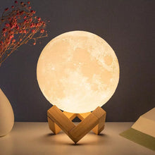 Lampada luna 3D con supporto in legno